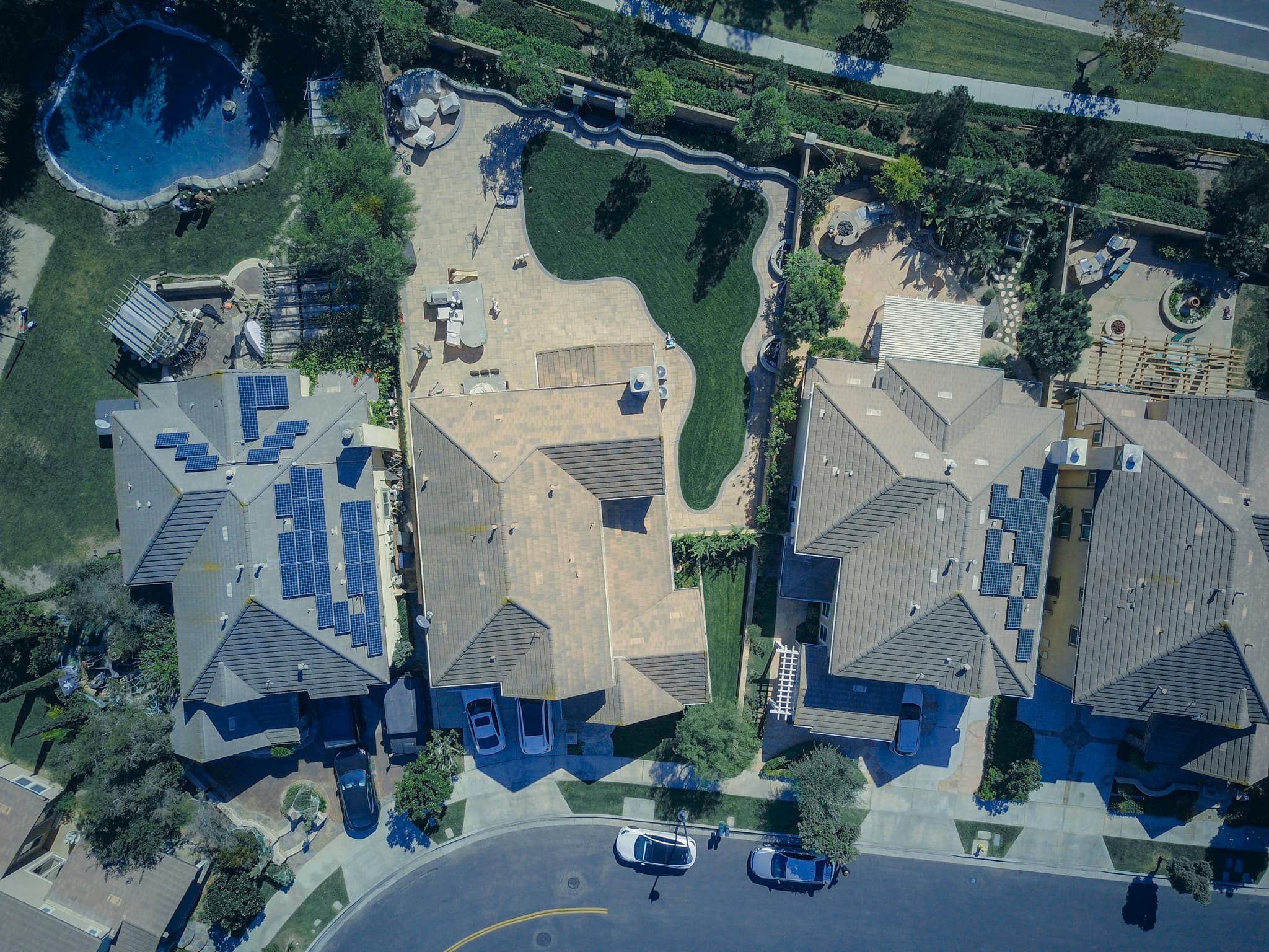 Overhead view of a secured solar array on a Florida roof